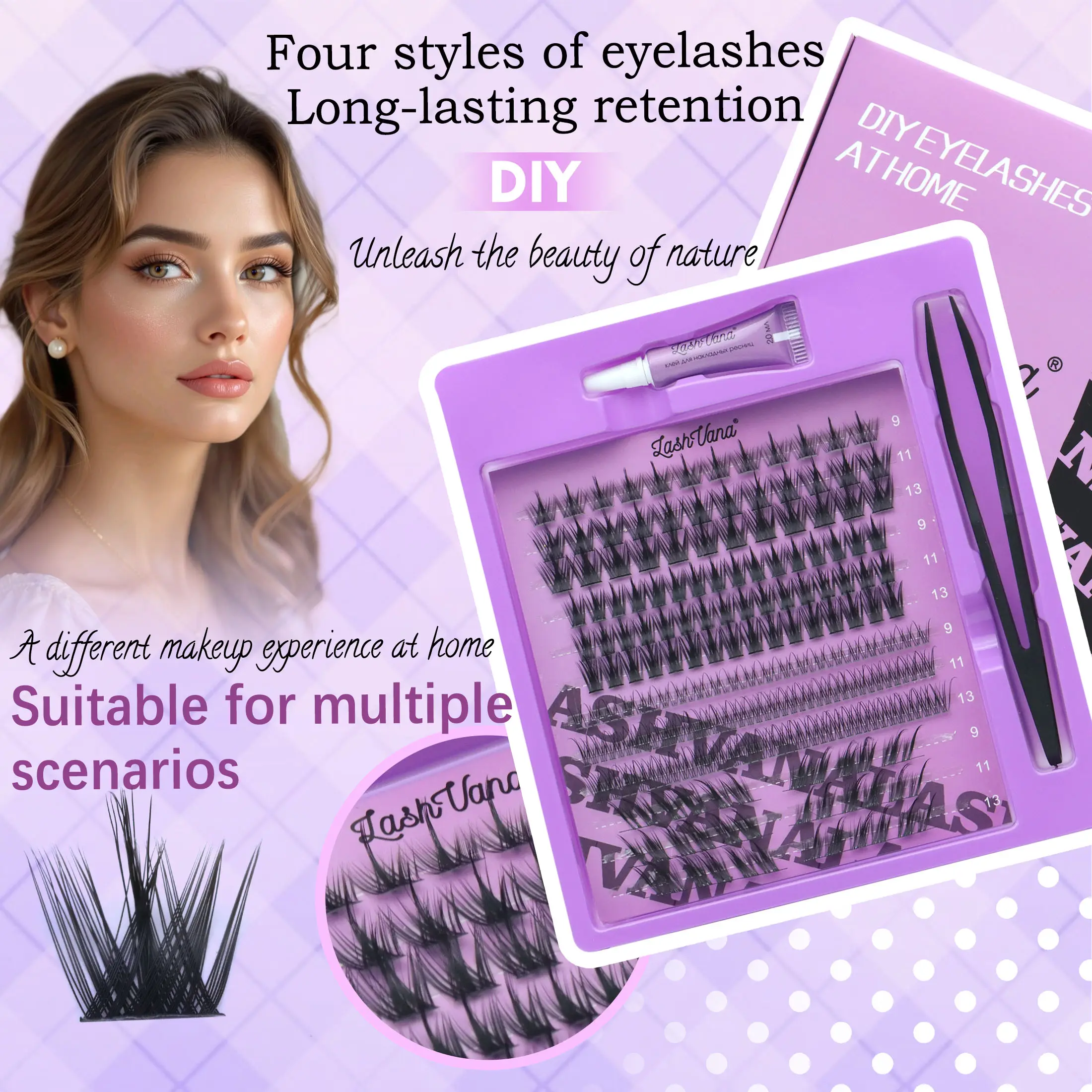 207 clusters plus 3 pairs of false eyelashes, 9-13mm, 4-in-1 false eyelash gift box, complete with eyelash tweezers, glue