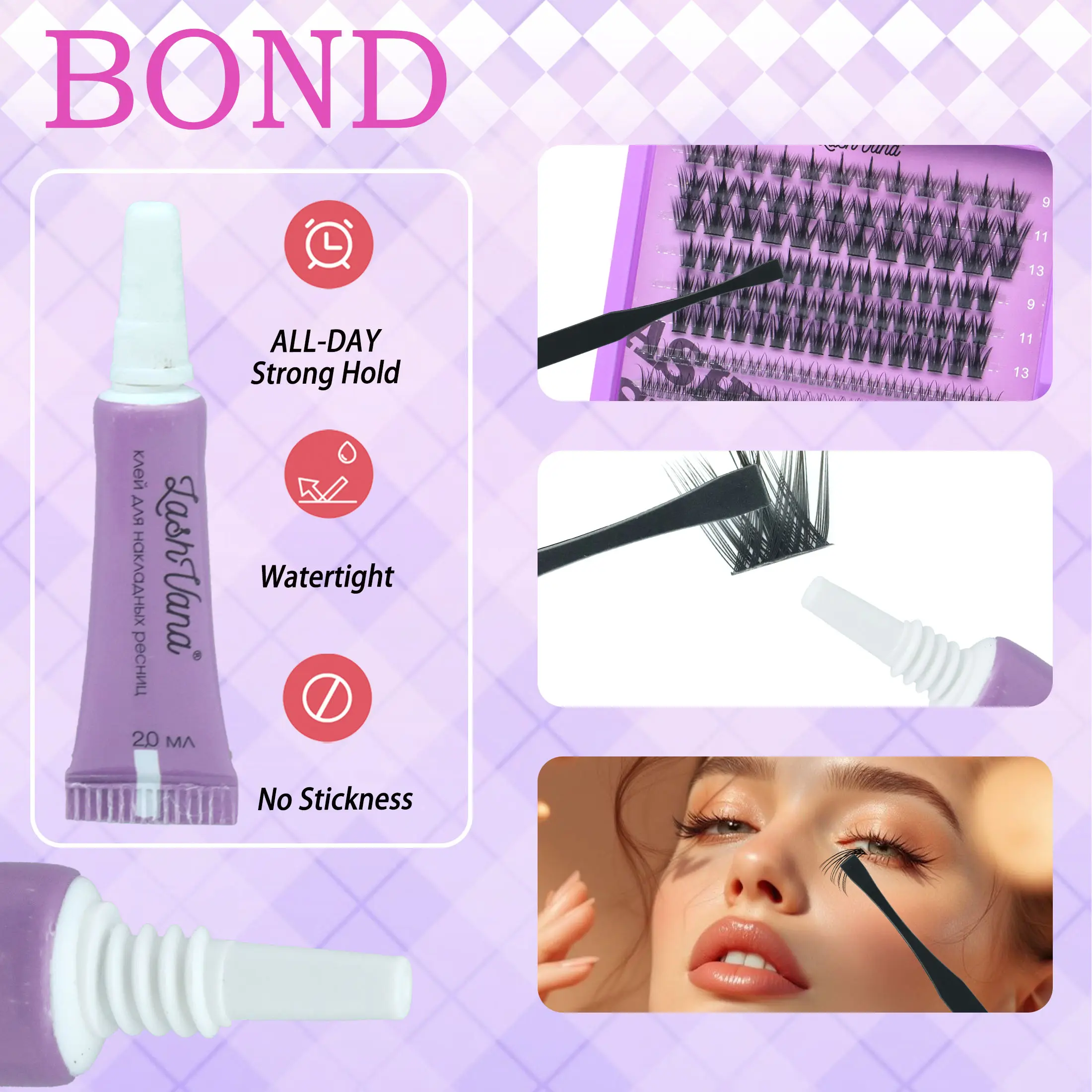 207 clusters plus 3 pairs of false eyelashes, 9-13mm, 4-in-1 false eyelash gift box, complete with eyelash tweezers, glue