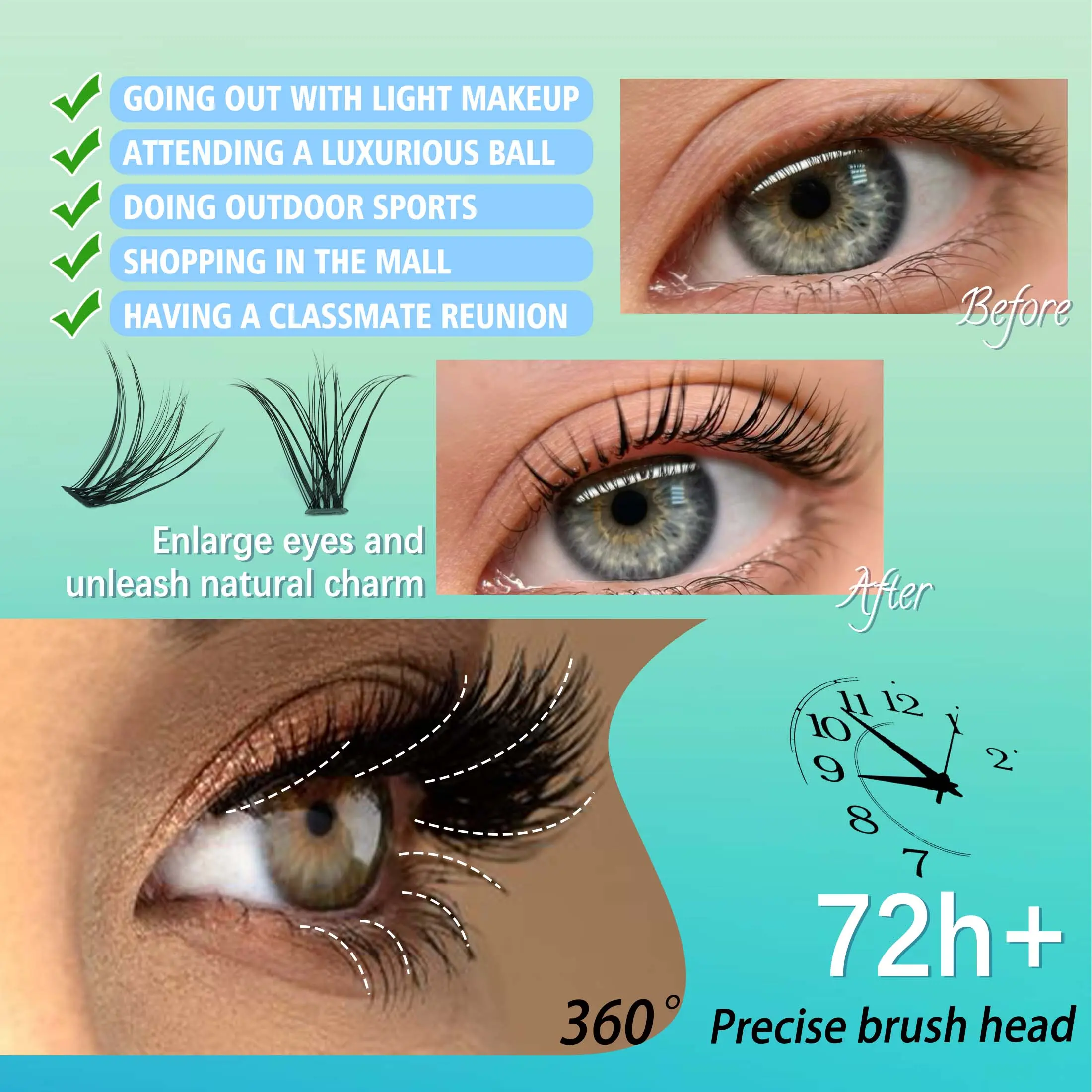 280 PCS DIY lashes extension kit D Curl 8-16mm lash clusters false eyelashes and Eyelashes Makeup Tools bond and seal ＆ remover