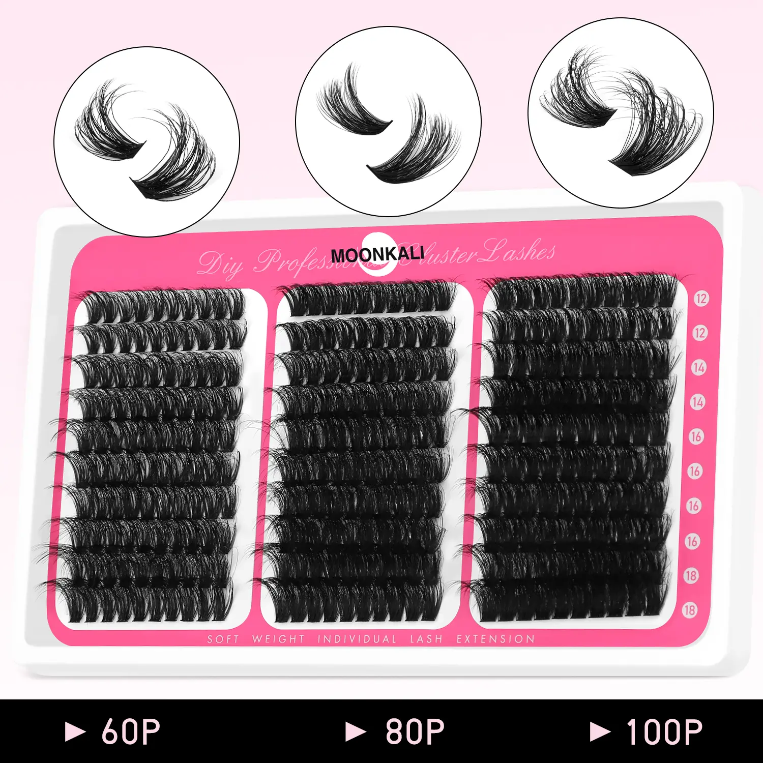 MOONKALI Fluffy Lash Clusters Kit Volume Cluster Eyelash Extensions Kit D Curl  Eyelash Clusters Individual Lashes Full Faux Min