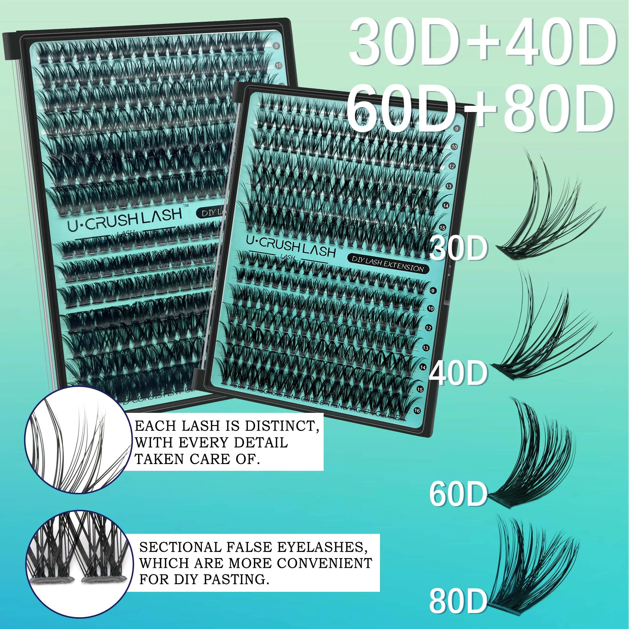 280 PCS DIY lashes extension kit D Curl 8-16mm lash clusters false eyelashes and Eyelashes Makeup Tools bond and seal ＆ remover