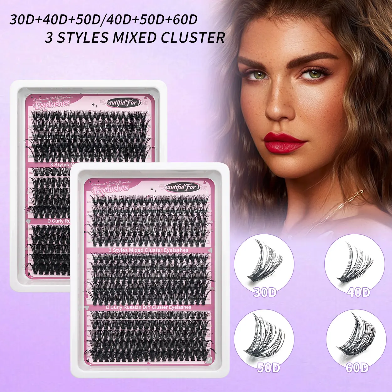 DIY Lash Clusters Set Mixed Tray Lashes Kit Mix Lash Clusters Bond and Seal and Lash Applicator makeup tool Lashes Cluster