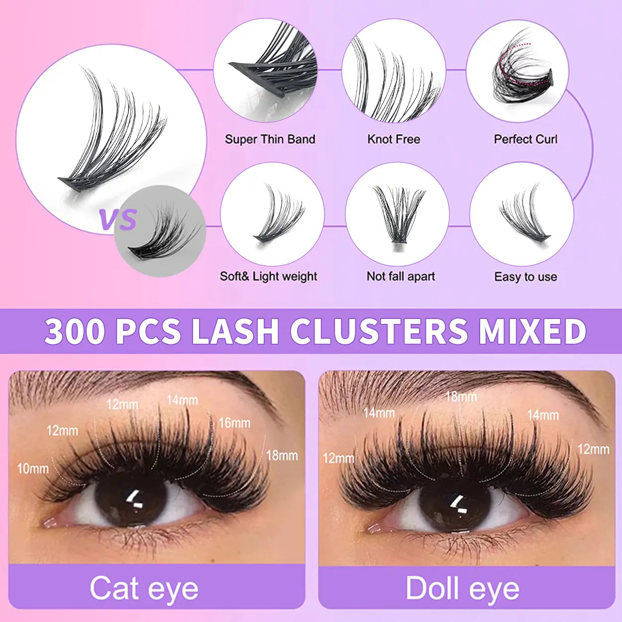 DIY Lash Clusters Set Mixed Tray Lashes Kit Mix Lash Clusters Bond and Seal and Lash Applicator makeup tool Lashes Cluster