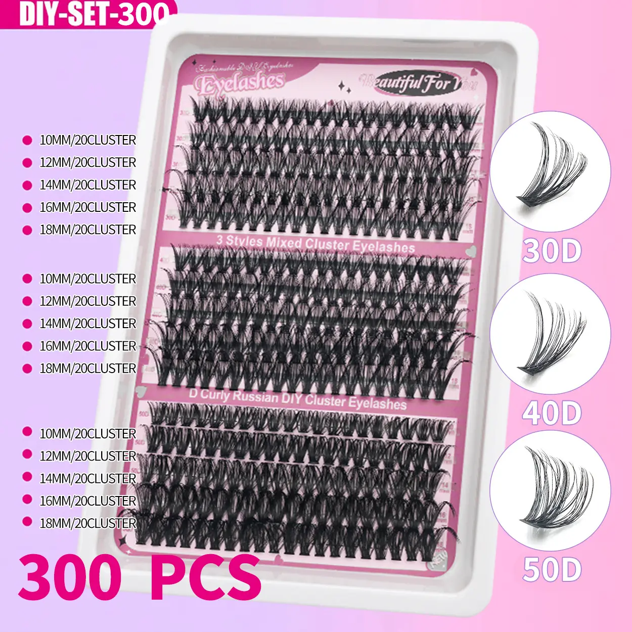 DIY Lash Clusters Set Mixed Tray Lashes Kit Mix Lash Clusters Bond and Seal and Lash Applicator makeup tool Lashes Cluster