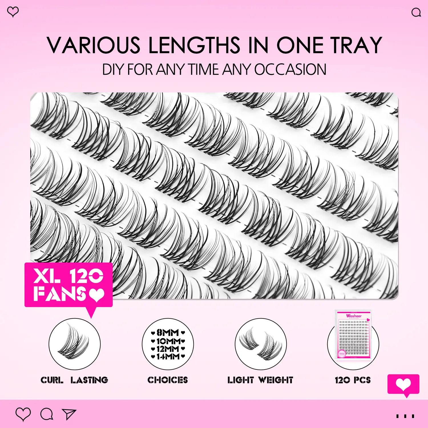 WOSHEER Lash Clusters Kit Wispy Natural Cluster Eyelash Extension Kit DIY Lash Extension Kit 8-14MM Eyelash Clusters  Individual