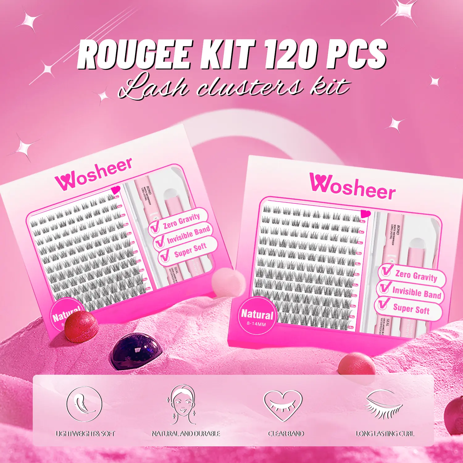 WOSHEER Lash Clusters Kit Wispy Natural Cluster Eyelash Extension Kit DIY Lash Extension Kit 8-14MM Eyelash Clusters  Individual