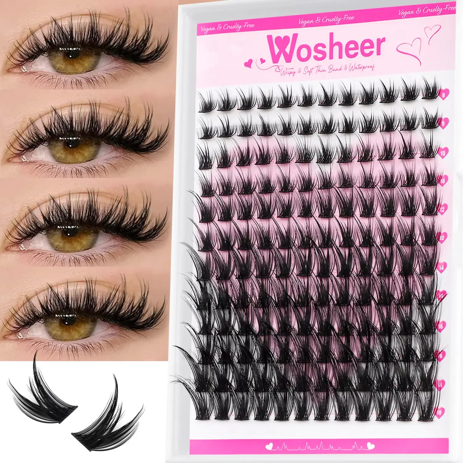 WOSHEER Lash Clusters Wispy Eyelash Clusters 120pcs 8-18mm Cluster Eyelash  Natural Volume Lash Extensions DIY