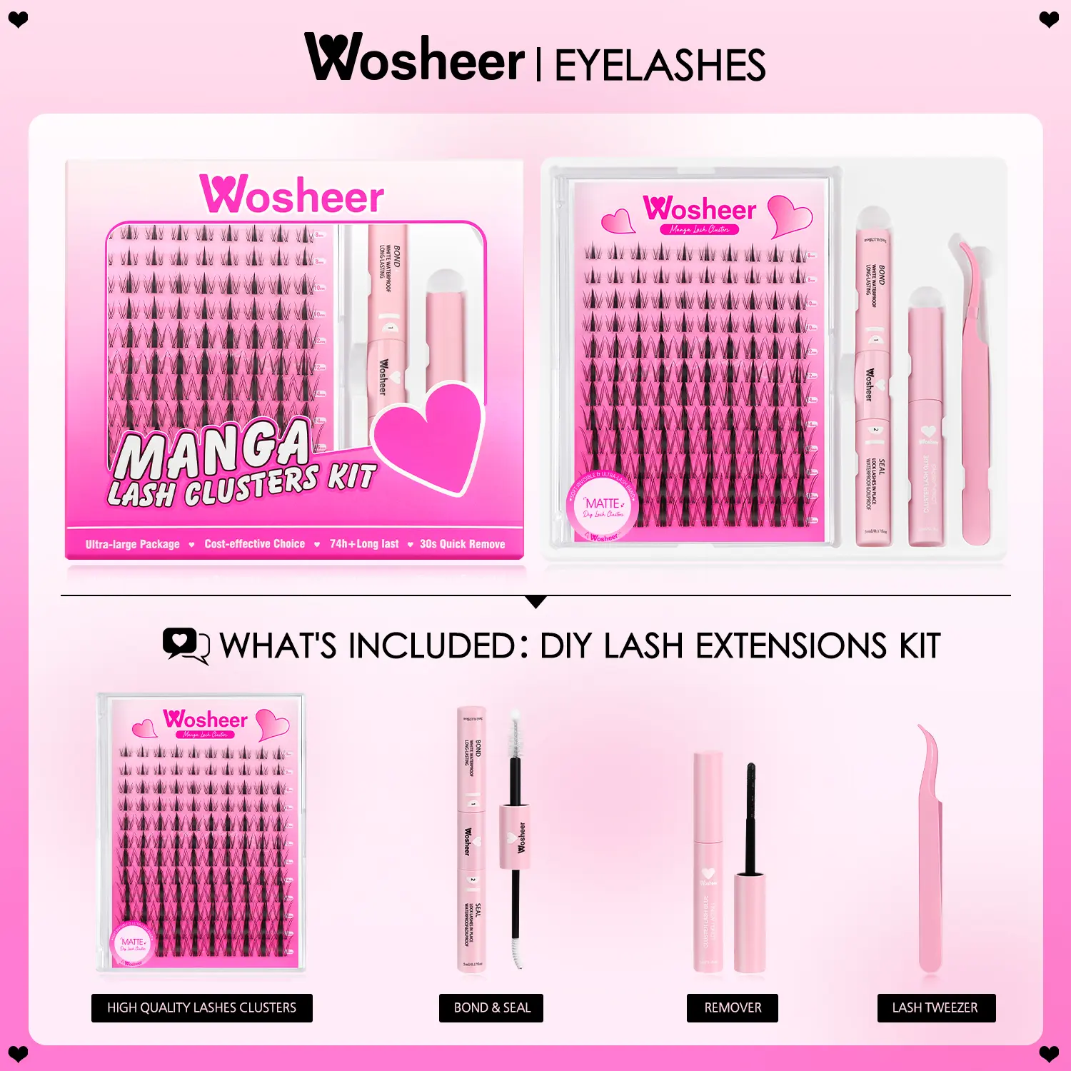 WOSHEER Manga Lash Clusters Kit Fairy Lash Clusters Extensions Individual Lashes 8-18MM Wet-Look Spiky Anime Lashes
