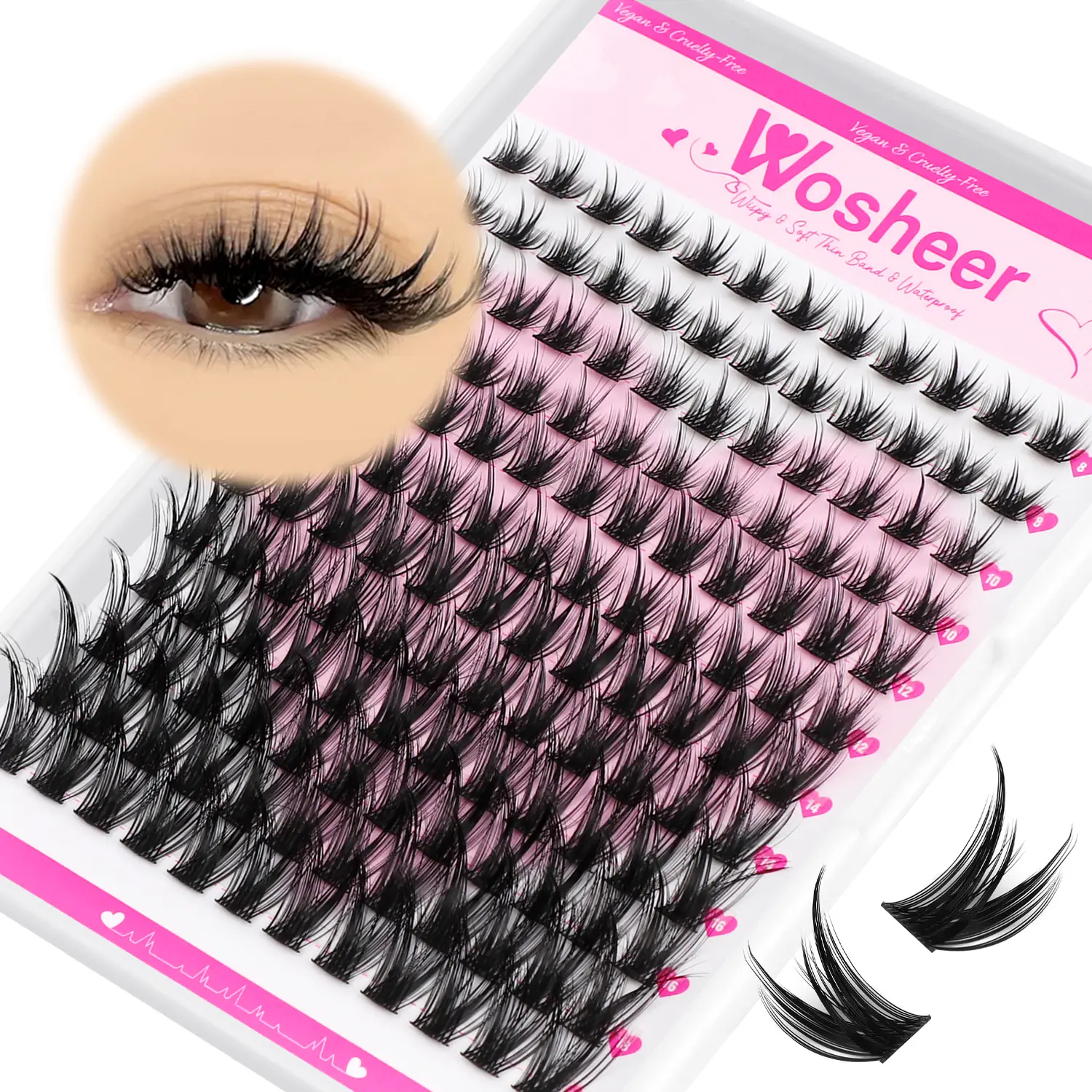WOSHEER Lash Clusters Wispy Eyelash Clusters 120pcs 8-18mm Cluster Eyelash  Natural Volume Lash Extensions DIY