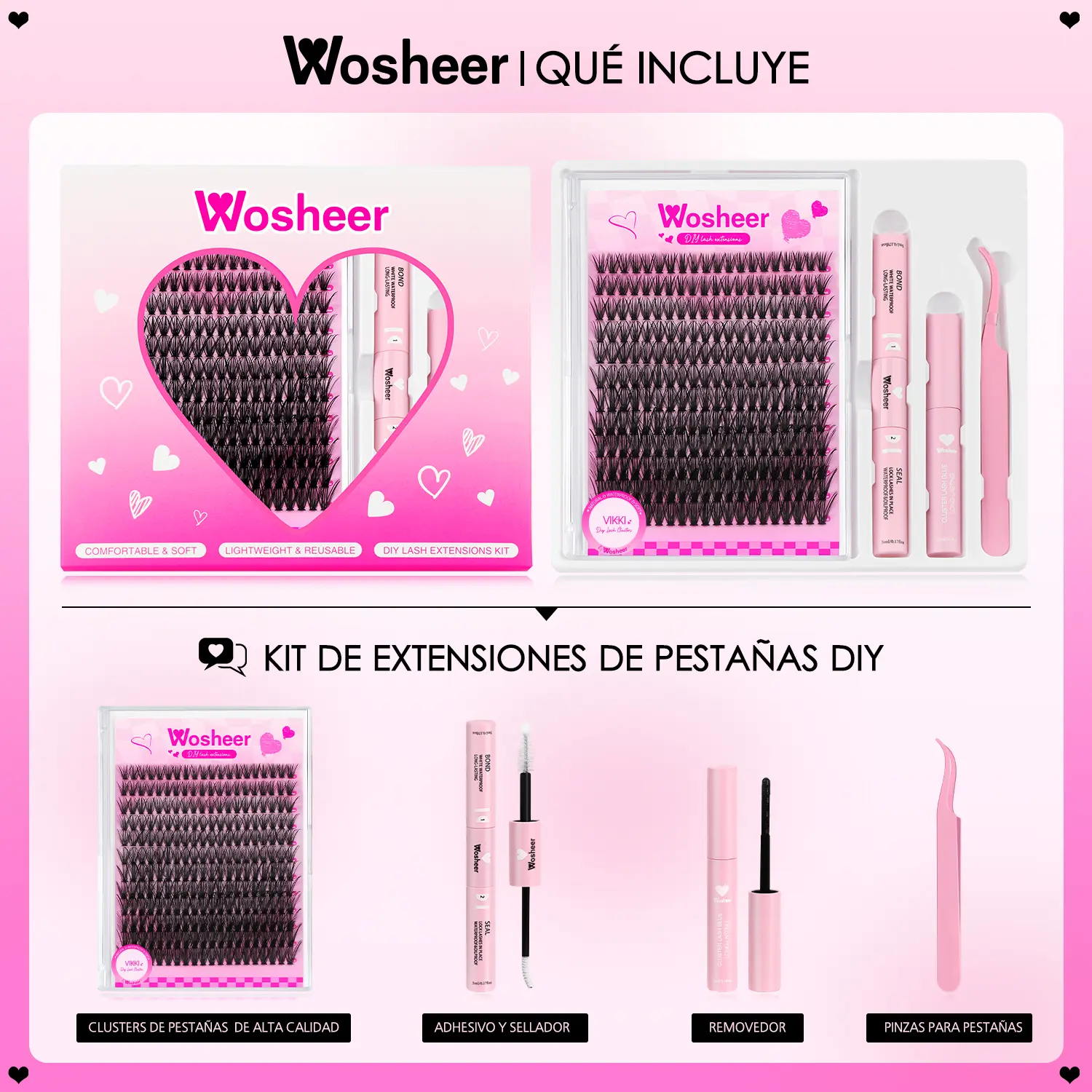 WOSHEER Lash Extension Kit DIY Clusters Eyelash Extension Kit 40D Lashes Kit with Lash Bond and Seal Lash Tweezers