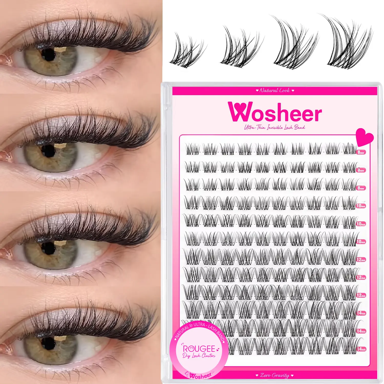 WOSHEER Eyelashes Clusters Natural Eyelash extension Cluster Lashes Volume Mixed  Lashes Cluster Natural Lashes