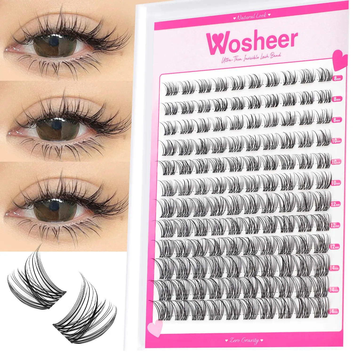 WOSHEER Eyelashes Clusters Natural Eyelash extension Cluster Lashes Volume Mixed  Lashes Cluster Natural Lashes