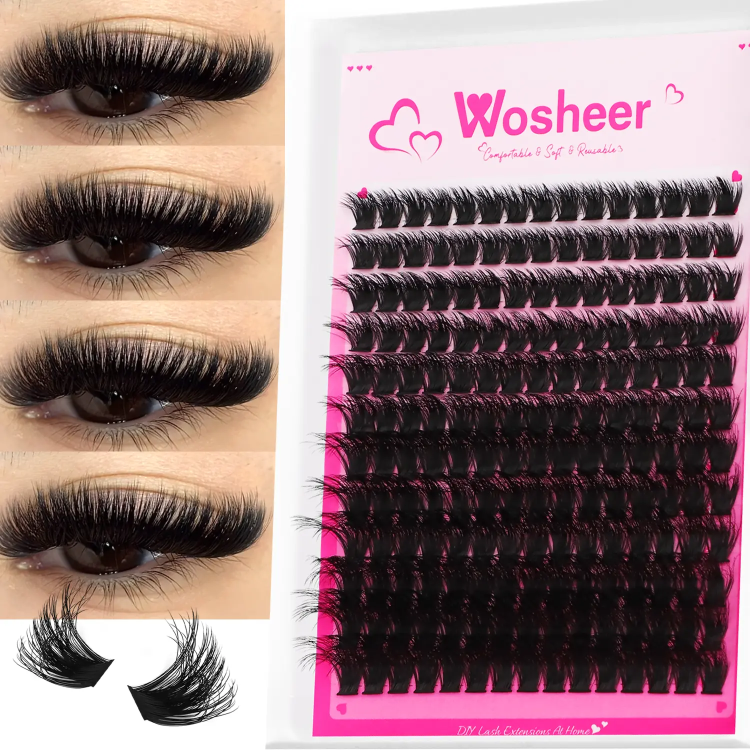 WOSHEER Lashes Clusters Cat Eyelashes Wispy Individual Lashes Extensions Volume Fluffy Clusters Lashes DIY At Home