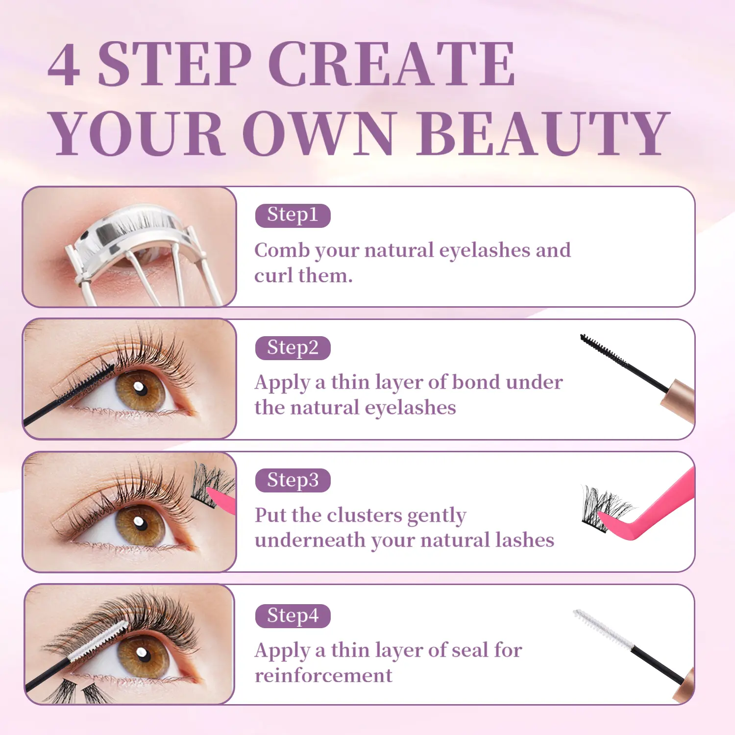 Individual Eyelash Clusters Kit 60D80D100D Fluffy Natural Look DIY Long Lasting Eyelashes Extension Kit Natural Clusters