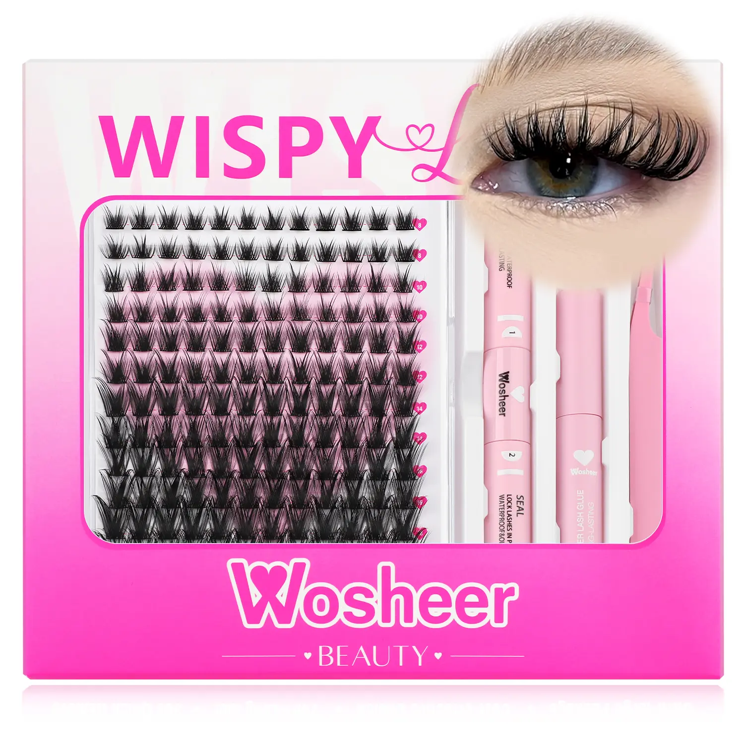 WOSHEER Cluster lashes kit Wispy Eyelash Clusters 144pcs 8-18mm Cluster Eyelash Extensions Natural Volume Lash Extensions DIY