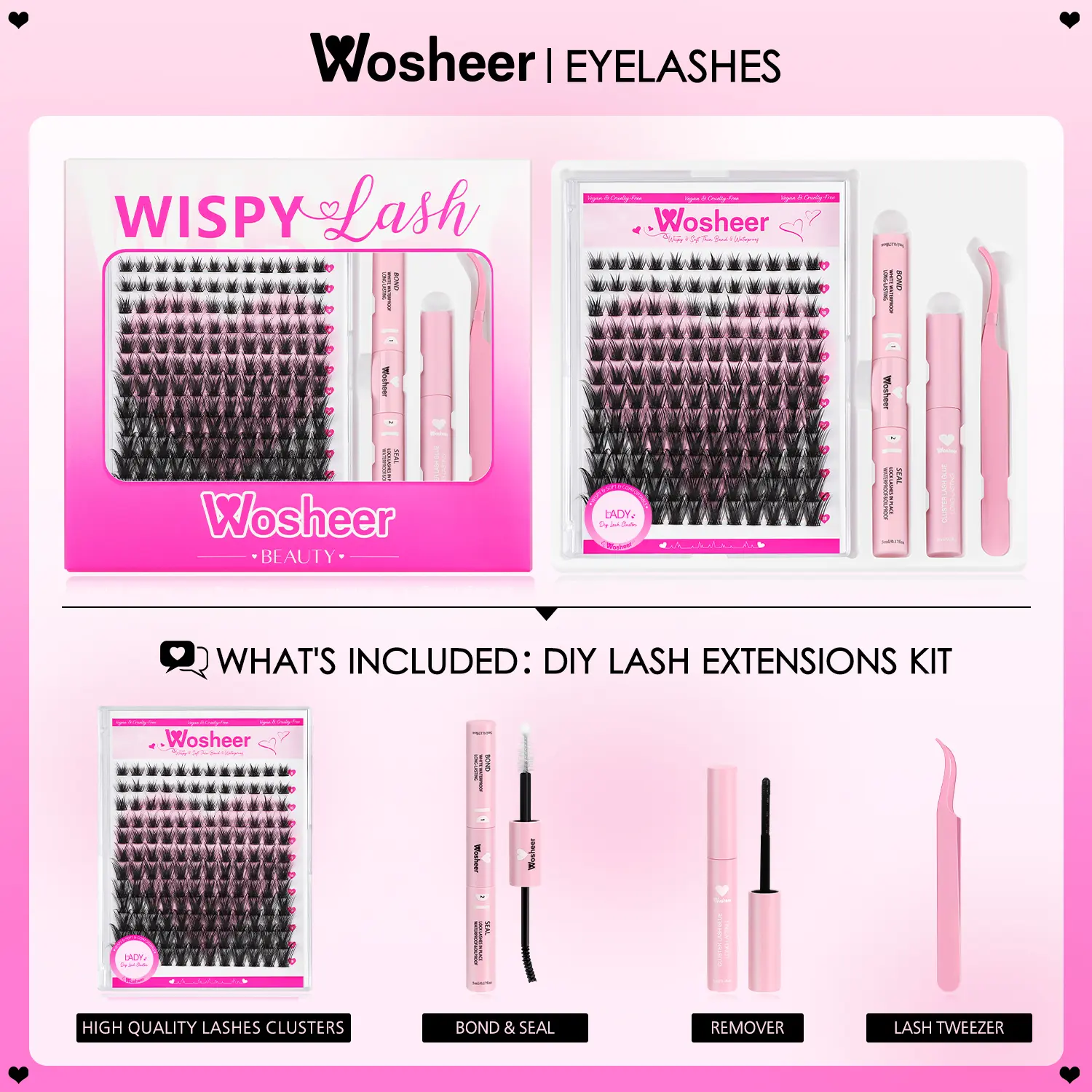 WOSHEER Cluster lashes kit Wispy Eyelash Clusters 144pcs 8-18mm Cluster Eyelash Extensions Natural Volume Lash Extensions DIY