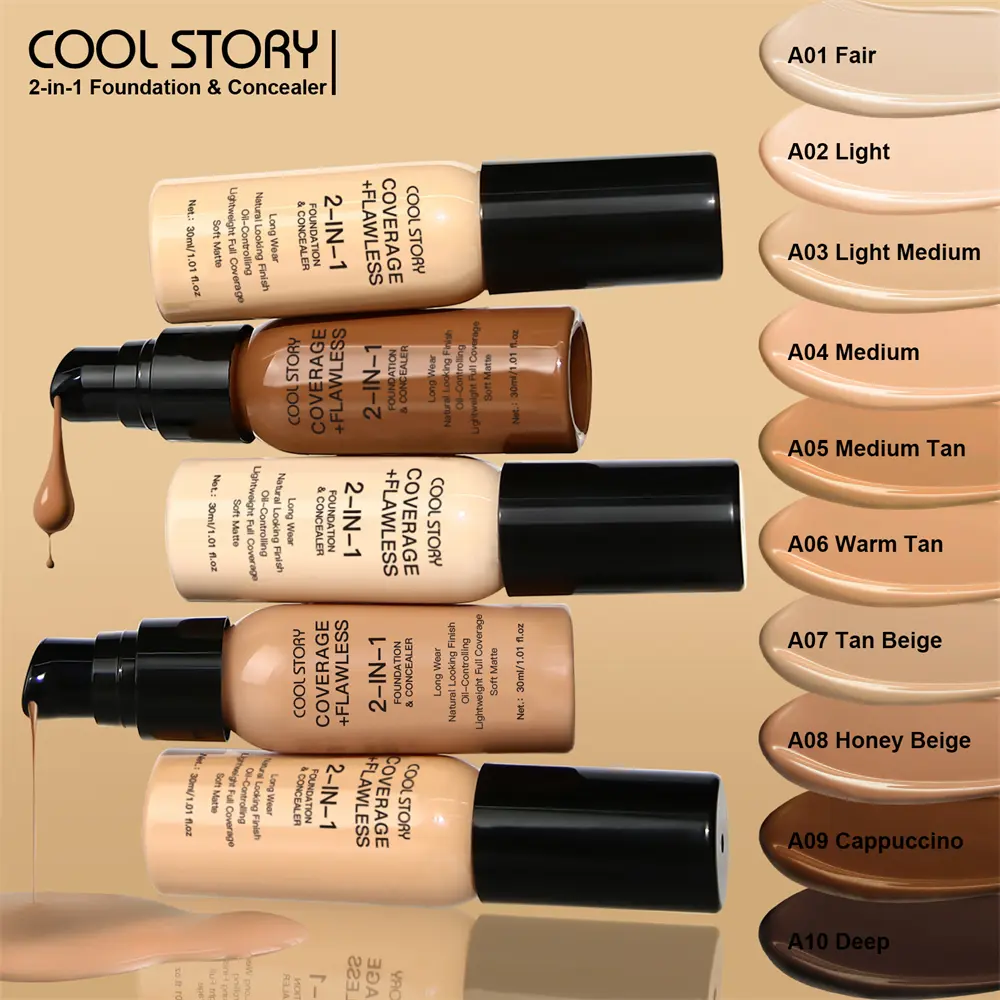 10 Color Lasting Face Foundation Cream Oil-Control Matte BB Cream Liquid Full Coverage Waterproof Hydrating Brighten Concealer