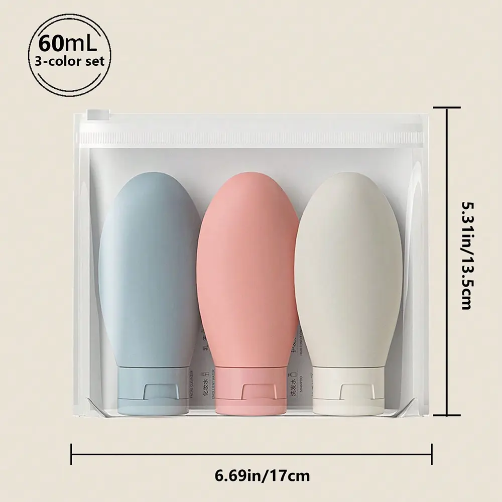 3 Pieces Silicone Travel Bottle Set Accessories Refill Extrusion Container, Shampoo, Lotion, Toiletries, Replacement Bottles liu