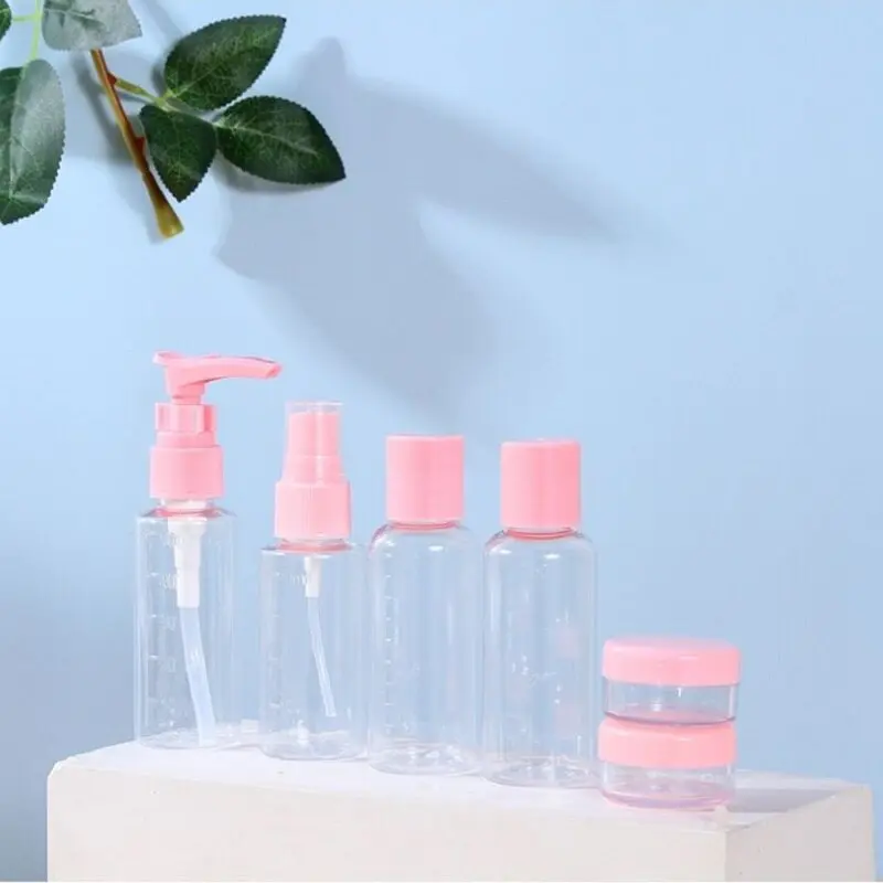 Travel Separate Bottle Set Press Type Spray Bottle Transparent Seven Piece Set Portable Small Sample Bottle Cosmetics Travel Set