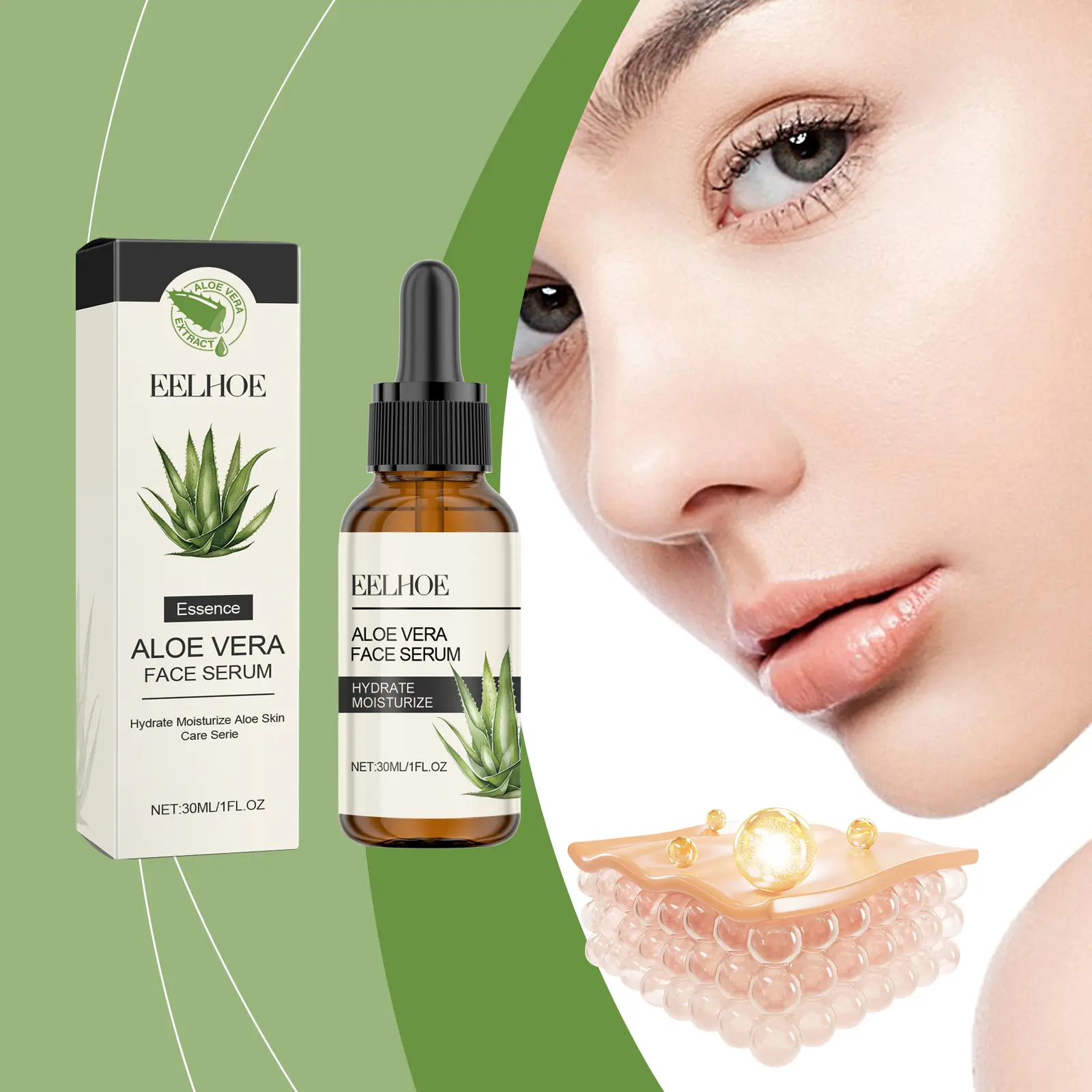 EELHOE Aloe Vera Moisturizing Oily Skin Lightening Serum Increase Skin Elasticity Smooth Hyaluronic Acid Brightening Face Serum