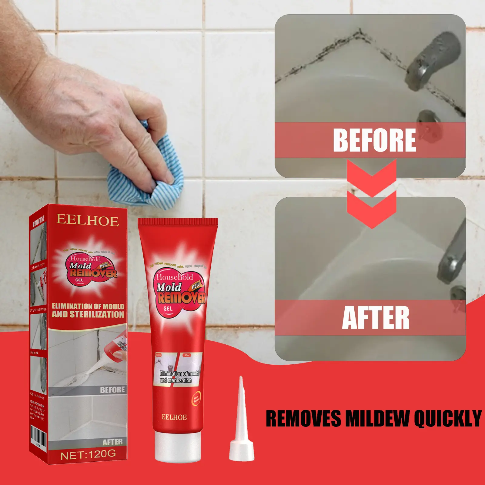 Eelhoe Wall Mold Mildew Remover Cleaner Ceramic Tile Bathroom Cleaning Mould Gel Stain Removal Gap Dark Spot Mold Remover 120g