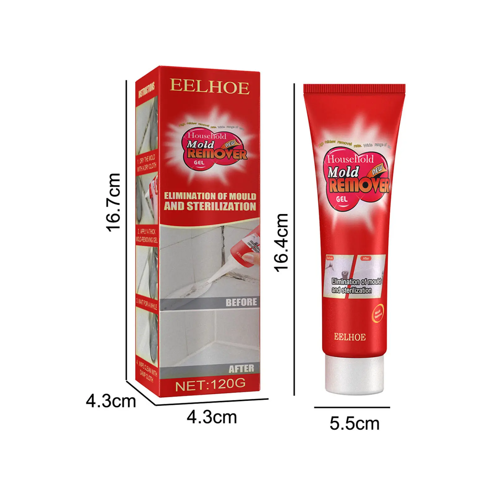 Eelhoe Wall Mold Mildew Remover Cleaner Ceramic Tile Bathroom Cleaning Mould Gel Stain Removal Gap Dark Spot Mold Remover 120g