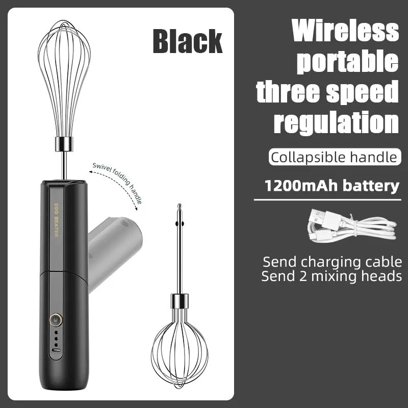 Collapsible Wireless Portable USB Recharging Electric Handheld Mixer Household Cake Cream Beater Send Two Mixing Heads