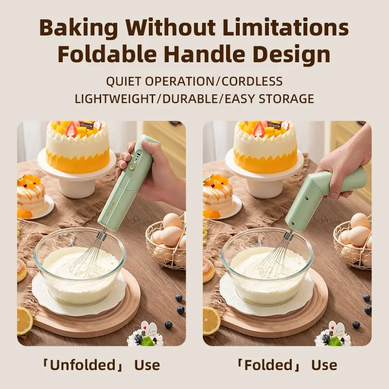Collapsible Wireless Portable USB Recharging Electric Handheld Mixer Household Cake Cream Beater Send Two Mixing Heads
