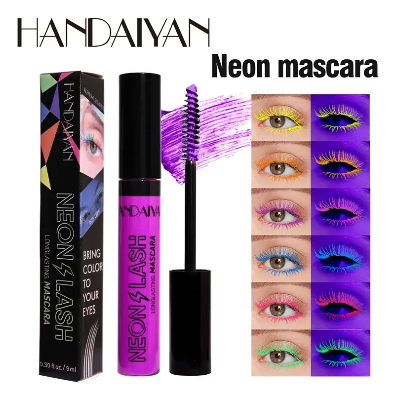 Fluorescence Mascara Waterproof No Blooming Fast Dry Colorful Neon Eyelashes Curling Yellow Blue Lengthens Eye Lashes Cosmetics