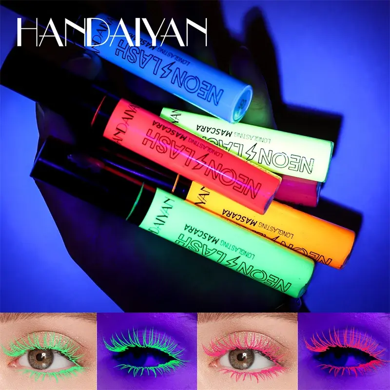 Fluorescence Mascara Waterproof No Blooming Fast Dry Colorful Neon Eyelashes Curling Yellow Blue Lengthens Eye Lashes Cosmetics