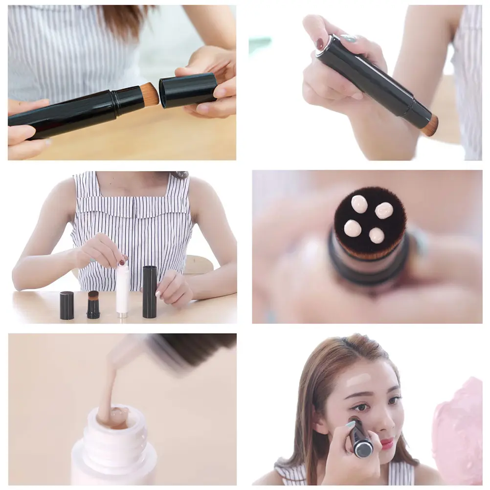 Portable Flat Foundation Brush Plastic Handle Ultra Dense Rayon Powder Blush Application Brushes Kit Lightweight Reusable