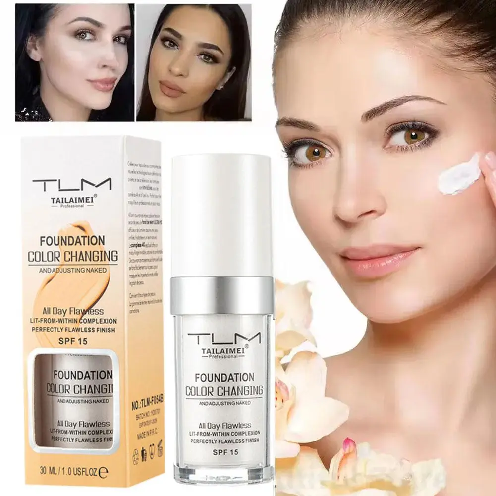 30ml Colour Changing Mature Skin Foundation Portable Waterproof Concealer Warm Skin Color Changing Foundation Liquid