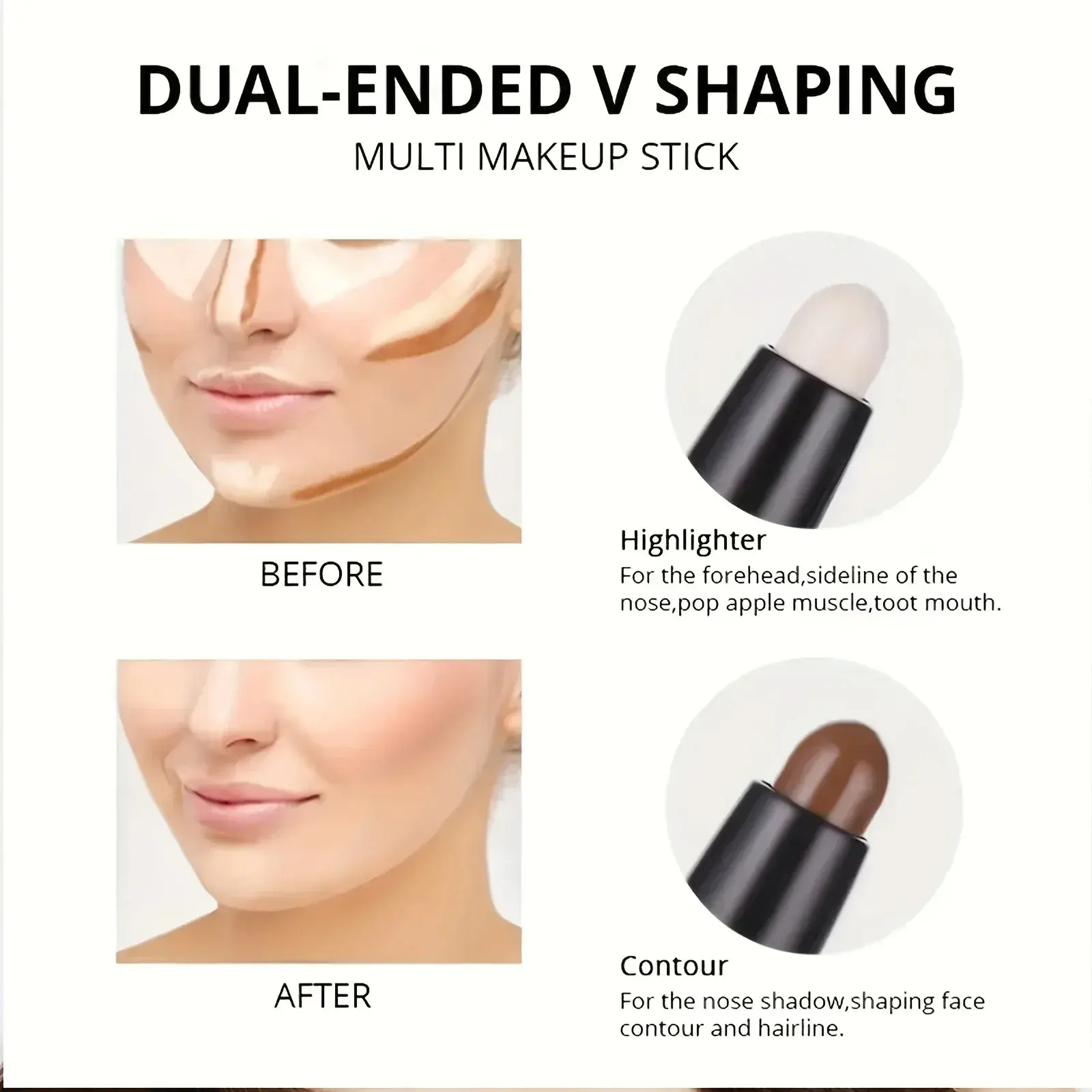 Dark Brown Double-Head Face Concealer Contouring Stick Matte Bronzer Beauty Styling Outline Pen Long-Lasting Makeup Tool