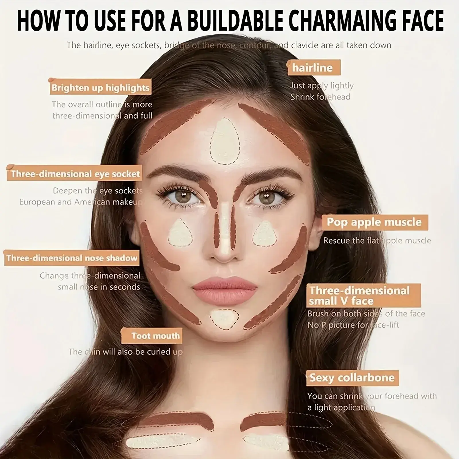 Dark Brown Double-Head Face Concealer Contouring Stick Matte Bronzer Beauty Styling Outline Pen Long-Lasting Makeup Tool