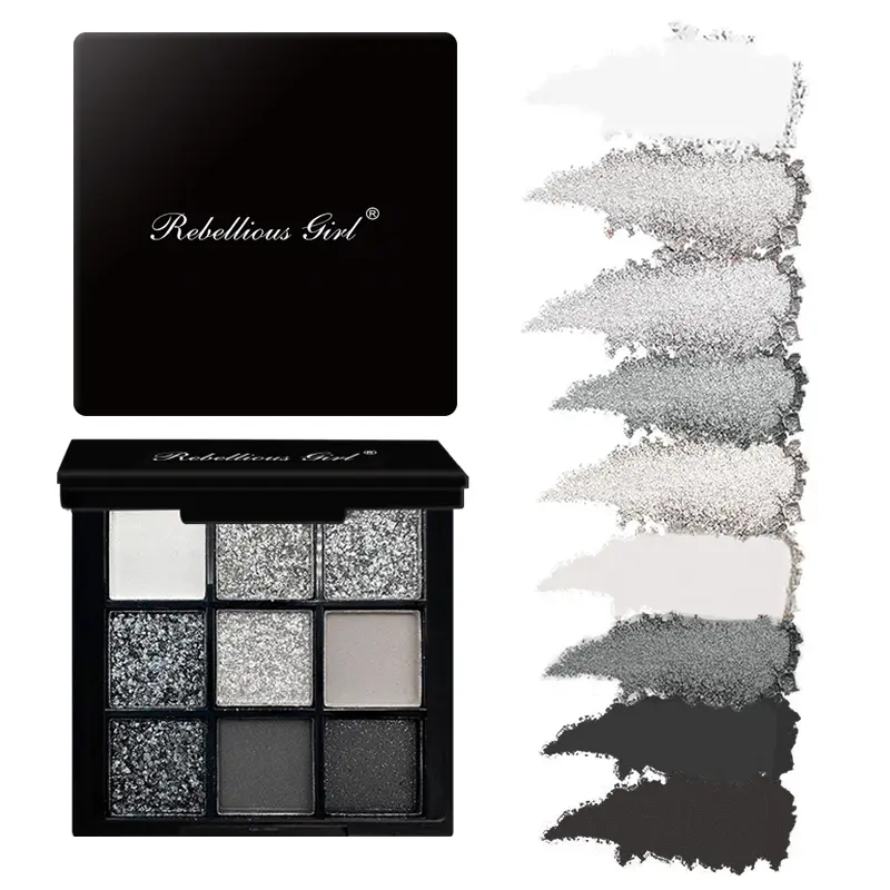 9 Colors Smokey Matte Glitter Eyeshadow Palette Punk Shimmer Shiny Eye Shadow Cosmetic Cool Toned Gray Black Eye Pigment Palett