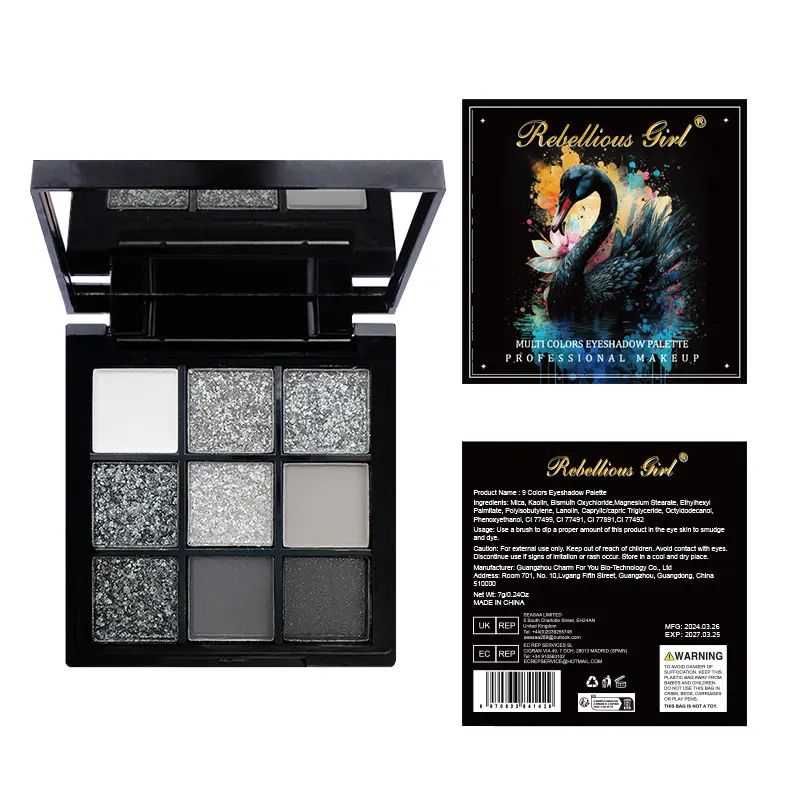 9 Colors Smokey Matte Glitter Eyeshadow Palette Punk Shimmer Shiny Eye Shadow Cosmetic Cool Toned Gray Black Eye Pigment Palett