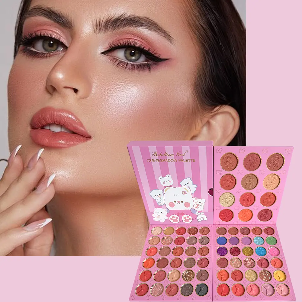 72-Color Pink Eyeshadow Palette Color Board Shimmer Matte Nude Natural All In One, Carnival/Mardi Gras/Masquerade