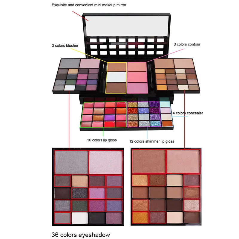 74 Colors Glitter Eyeshadow Palette Matte Waterproof Long Lasting Pressed Powder Cosmetics Kit  Fashion Women MakeUp Tools