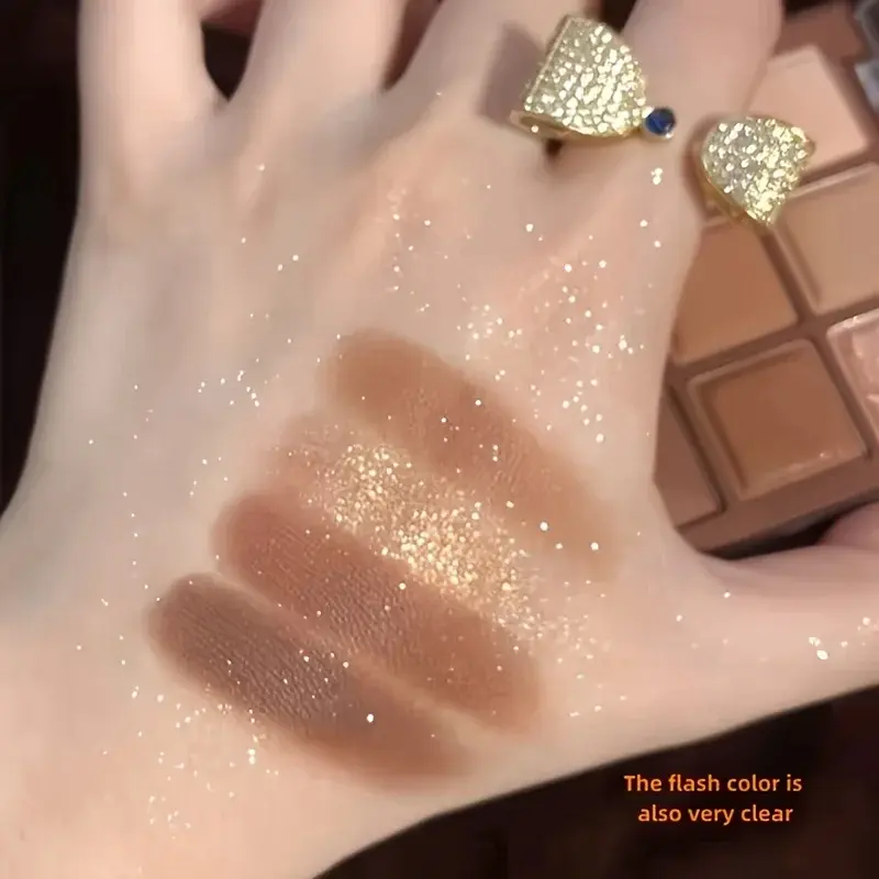 Caramel Brown 9 Colors Eyeshadow Palette Pearly Matte Earth Tones Shiny Sequin Finishes Long-Lasting Makeup Pigments