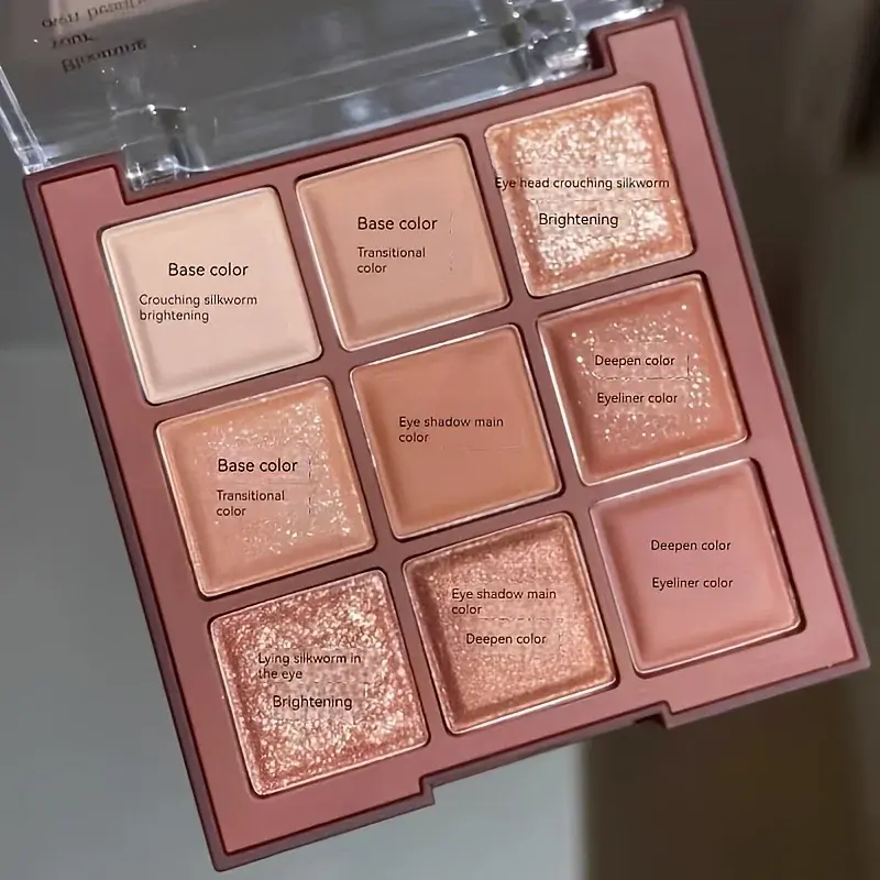 Caramel Brown 9 Colors Eyeshadow Palette Pearly Matte Earth Tones Shiny Sequin Finishes Long-Lasting Makeup Pigments