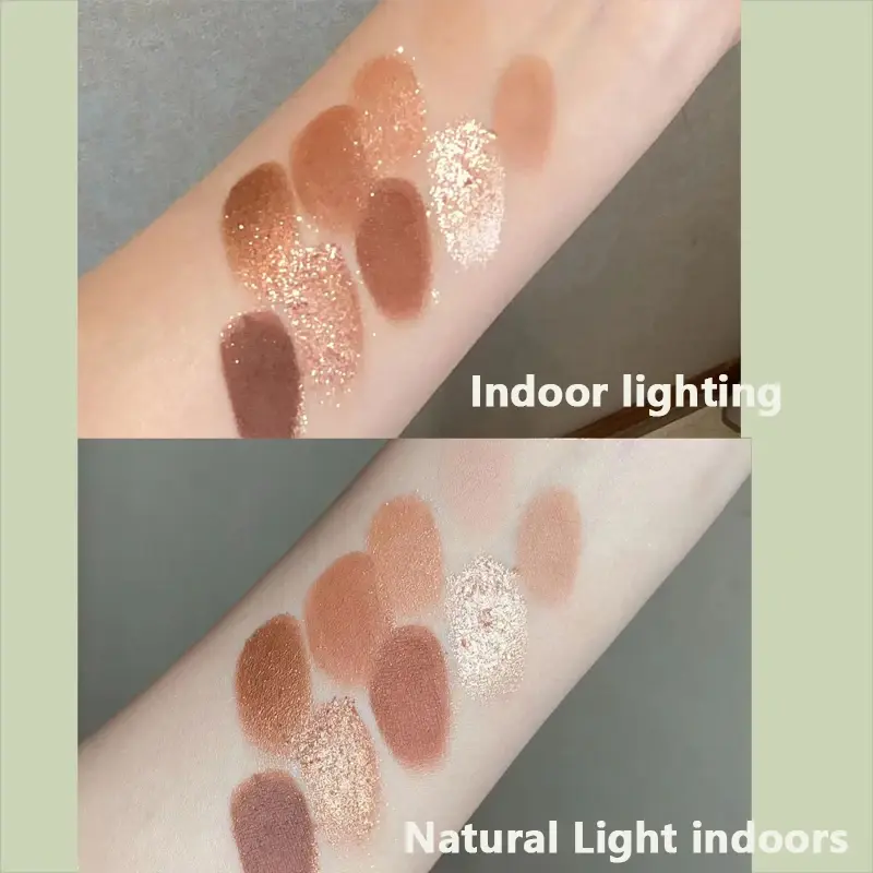 Caramel Brown 9 Colors Eyeshadow Palette Pearly Matte Earth Tones Shiny Sequin Finishes Long-Lasting Makeup Pigments