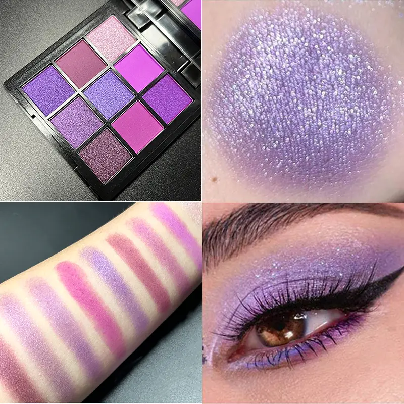 9 Color Purple Eye Shadow Palette Matte Pearlescent Eyeshadow Makeup for Women Glitter Shimmer Korean Cosmetics