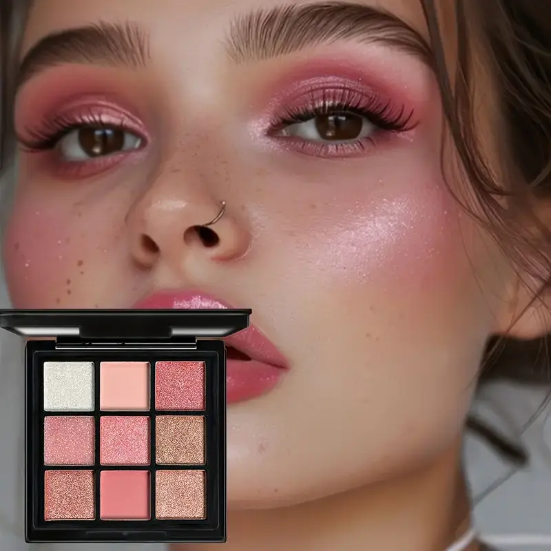9-Color Matte Eye Shadow Palette Shimmer Rose Pink Color Pearly  Eyeshadow Make-up for Women Nude Cosmetics Korean Makeup