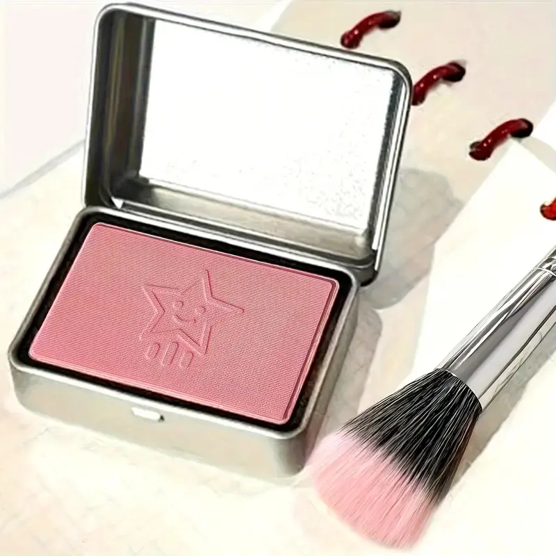 Water-Resistant Silky Matte Blush Powder,Long-Lasting Natural Finish Compact Iron Box Design, Travel Makeup Essential
