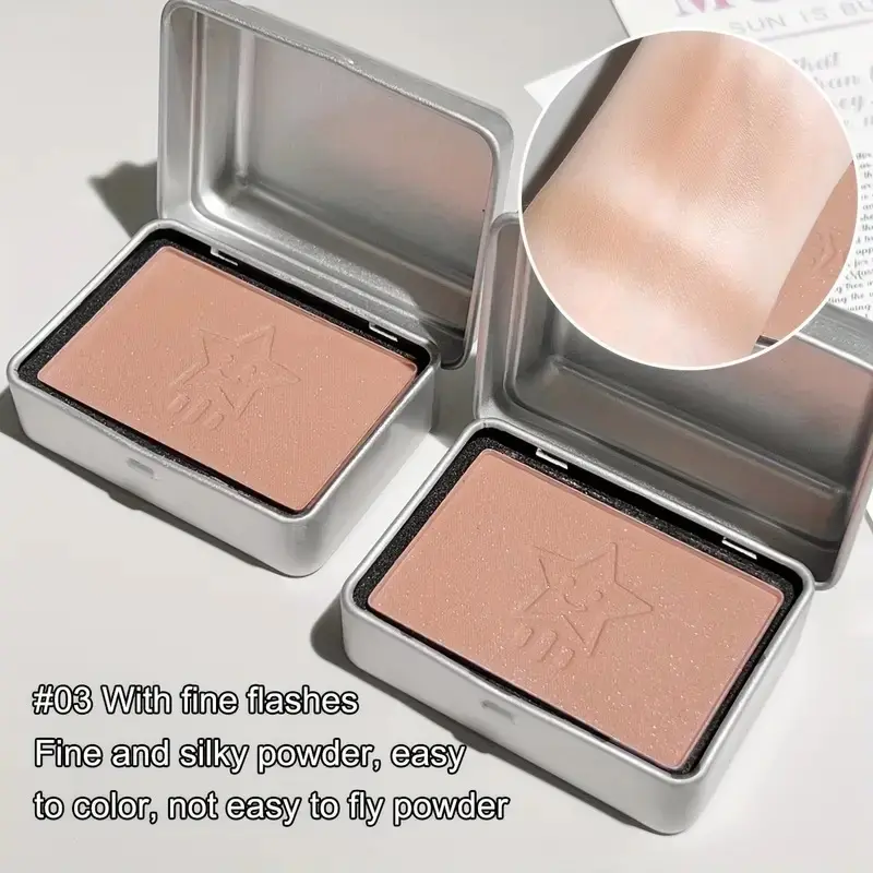 Water-Resistant Silky Matte Blush Powder,Long-Lasting Natural Finish Compact Iron Box Design, Travel Makeup Essential