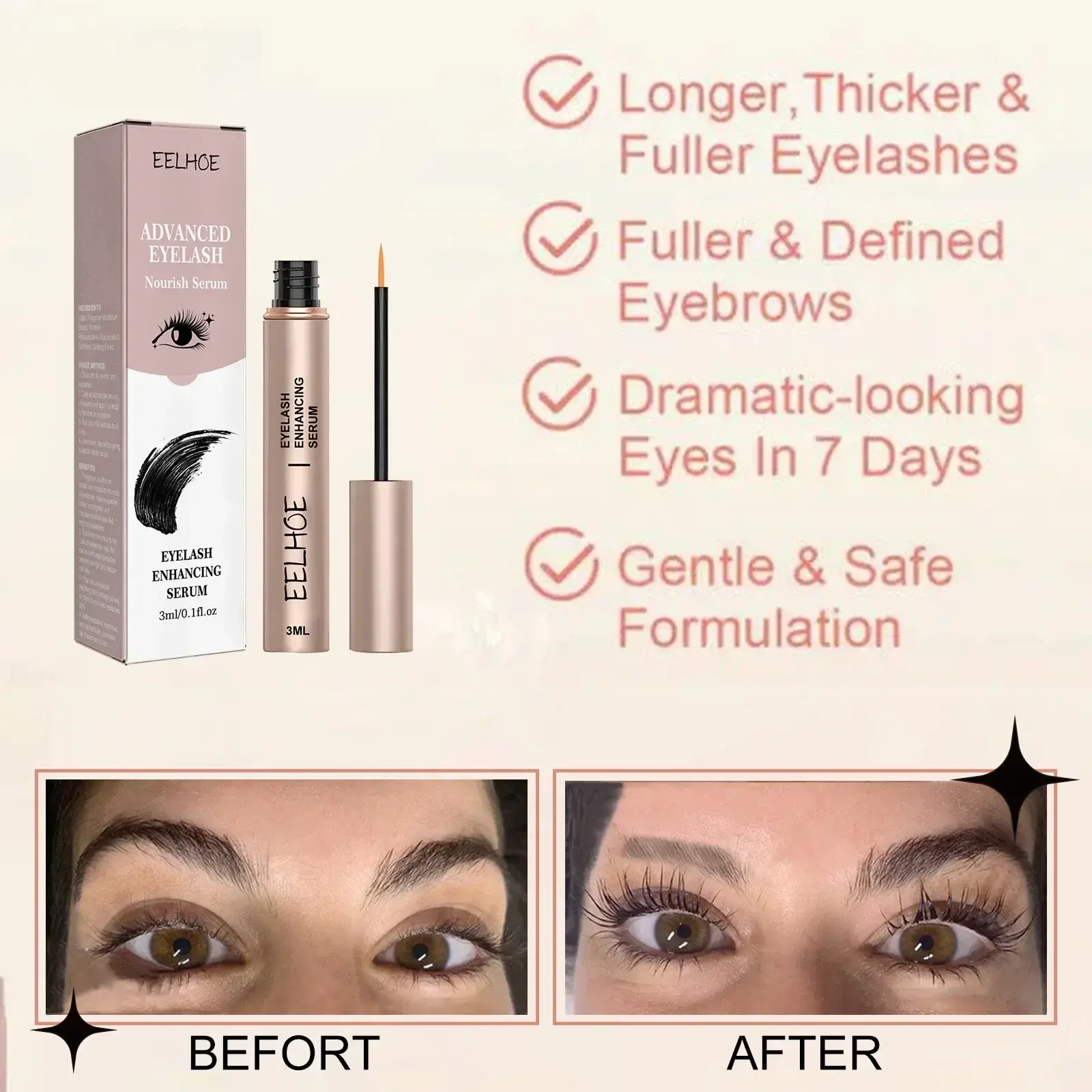Mascara Eyelash Growth Eyelash Liquid Korean Makeup Enhancer Eye Lash Fuller Thicker Nourish Lashes Longer Makeup Cosmetics