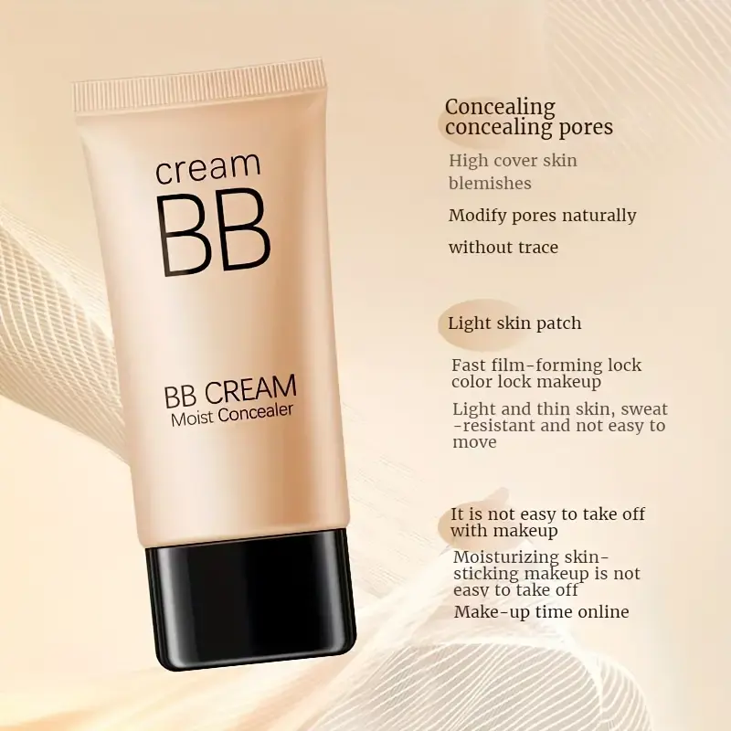 Waterproof BB Cream Full Coverage Concealer, Natural/Ivory  Long-Lasting Foundation Makeup,Oil Control,Even Skin Tone,Hide Pores