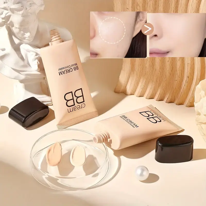 Waterproof BB Cream Full Coverage Concealer, Natural/Ivory  Long-Lasting Foundation Makeup,Oil Control,Even Skin Tone,Hide Pores