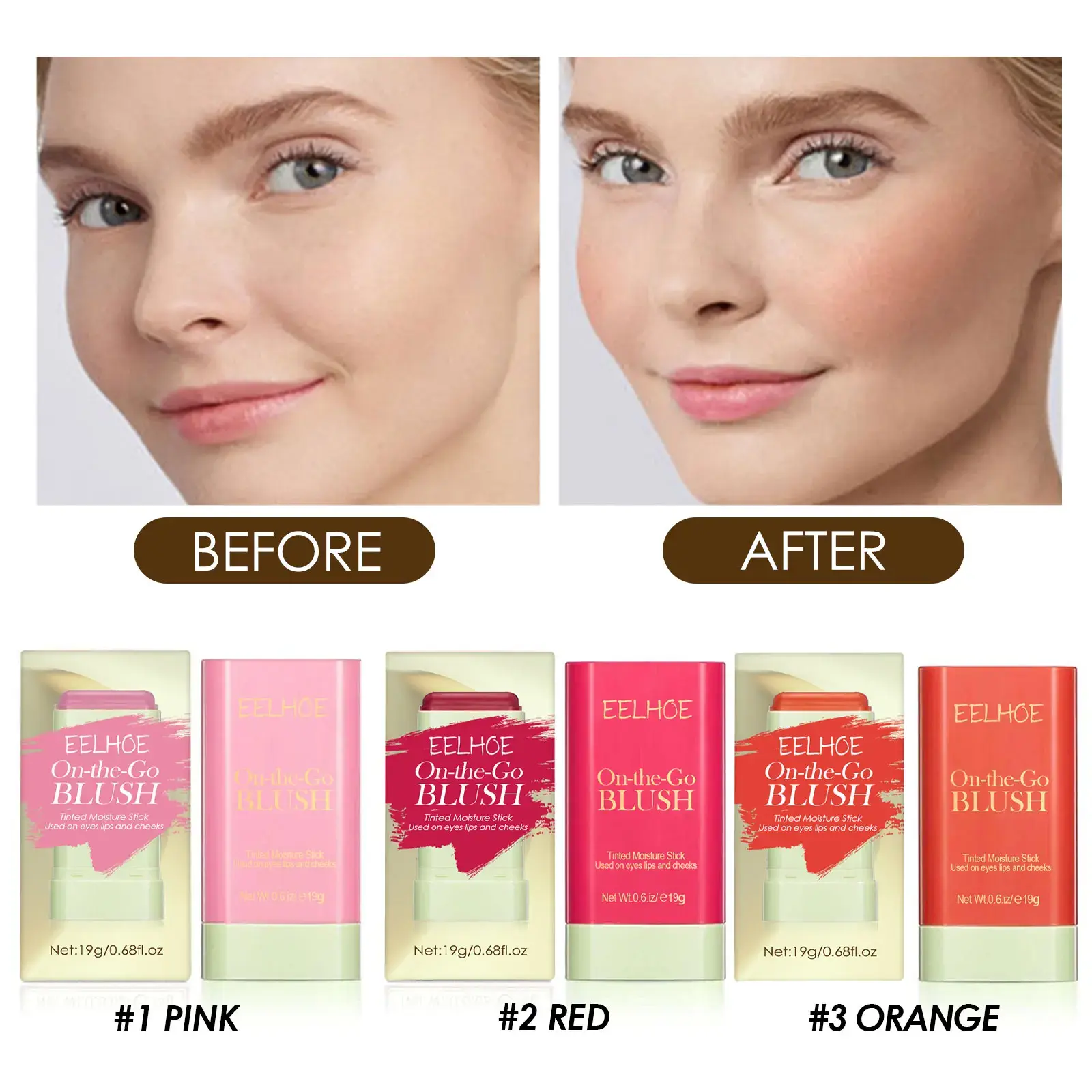 5PCS Pink/Red 3in1 Tinted Blush Stick Eyes Cheek Lips Makeup Monochromatic Multi Blush Stick Face Rouge Blusher Makeup Wholesale
