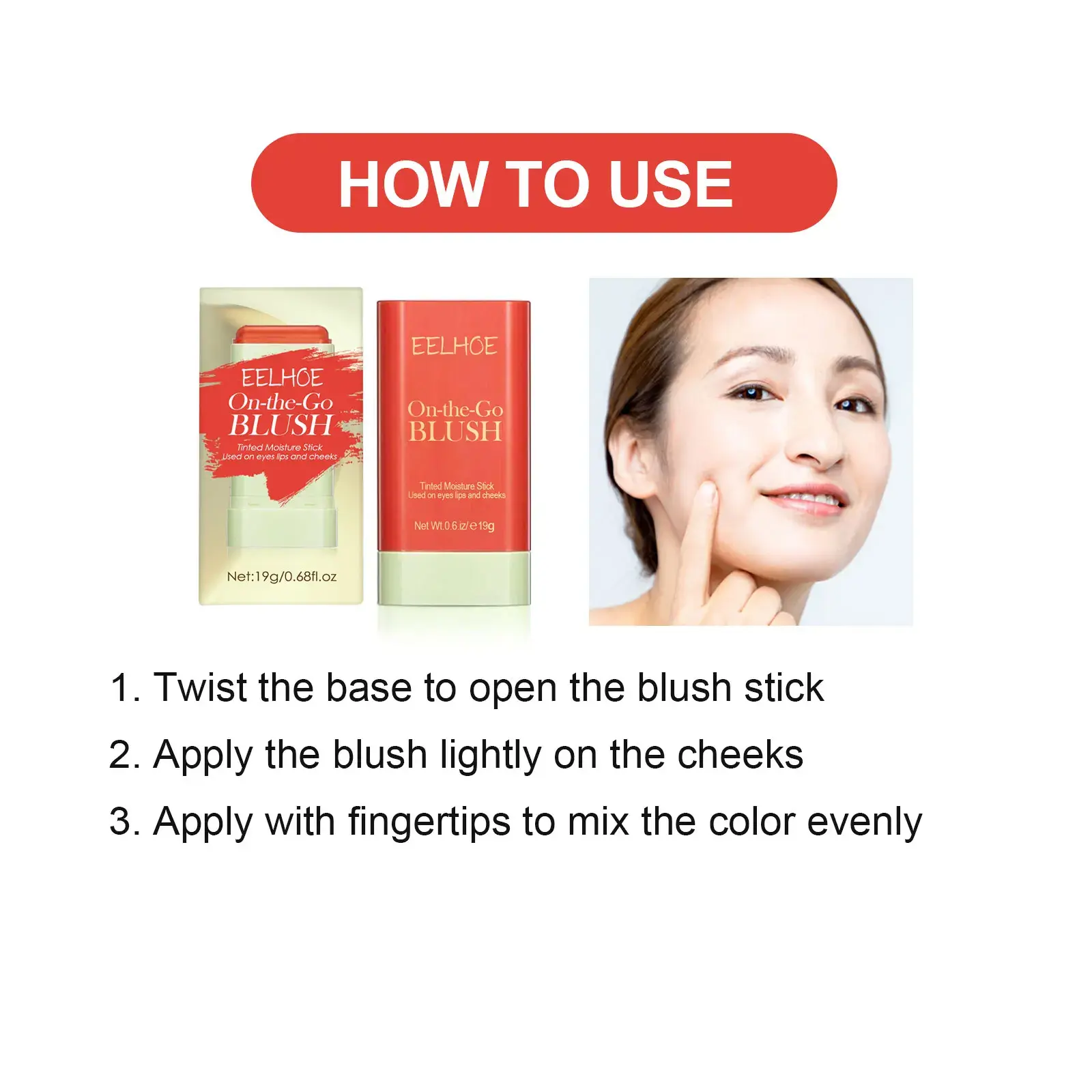 5PCS Pink/Red 3in1 Tinted Blush Stick Eyes Cheek Lips Makeup Monochromatic Multi Blush Stick Face Rouge Blusher Makeup Wholesale